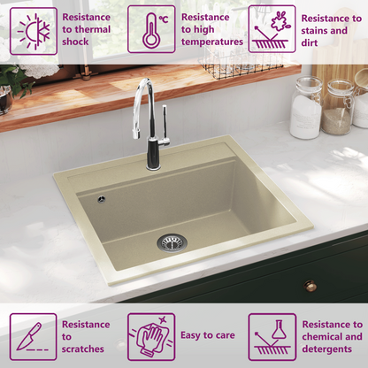 144862 vidaXL Granite Kitchen Sink Single Basin Beige