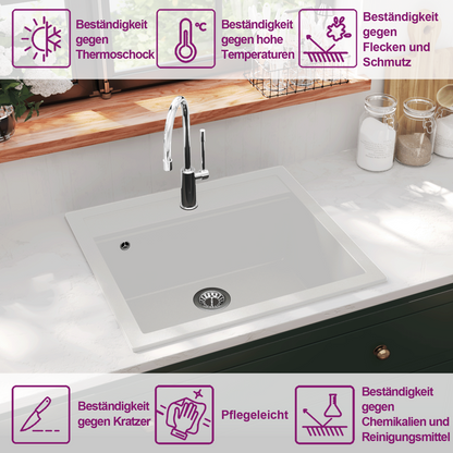 Granite Kitchen Sink Single Basin White