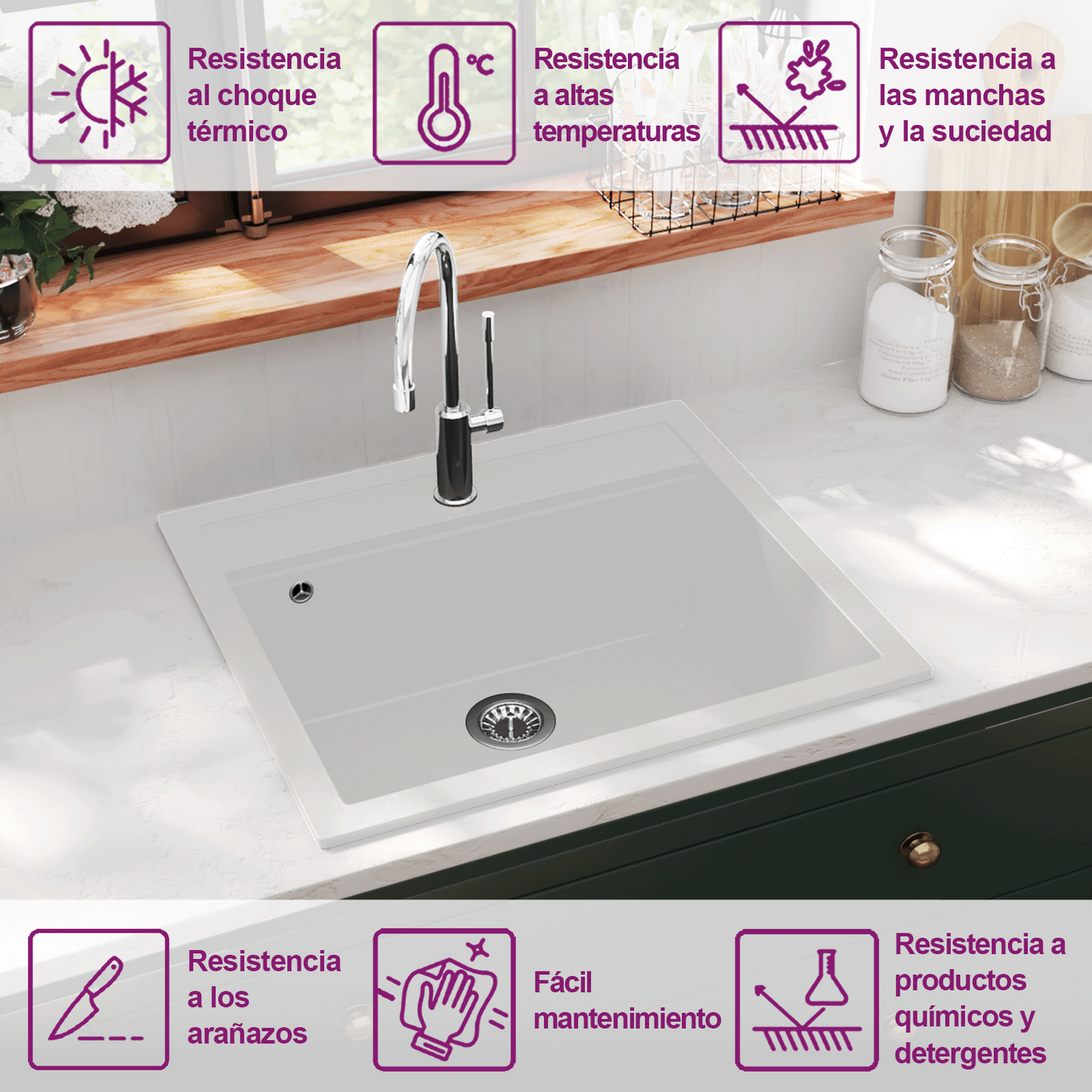 Granite Kitchen Sink Single Basin White