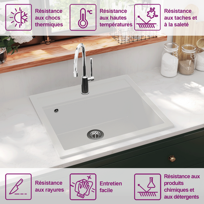 Granite Kitchen Sink Single Basin White