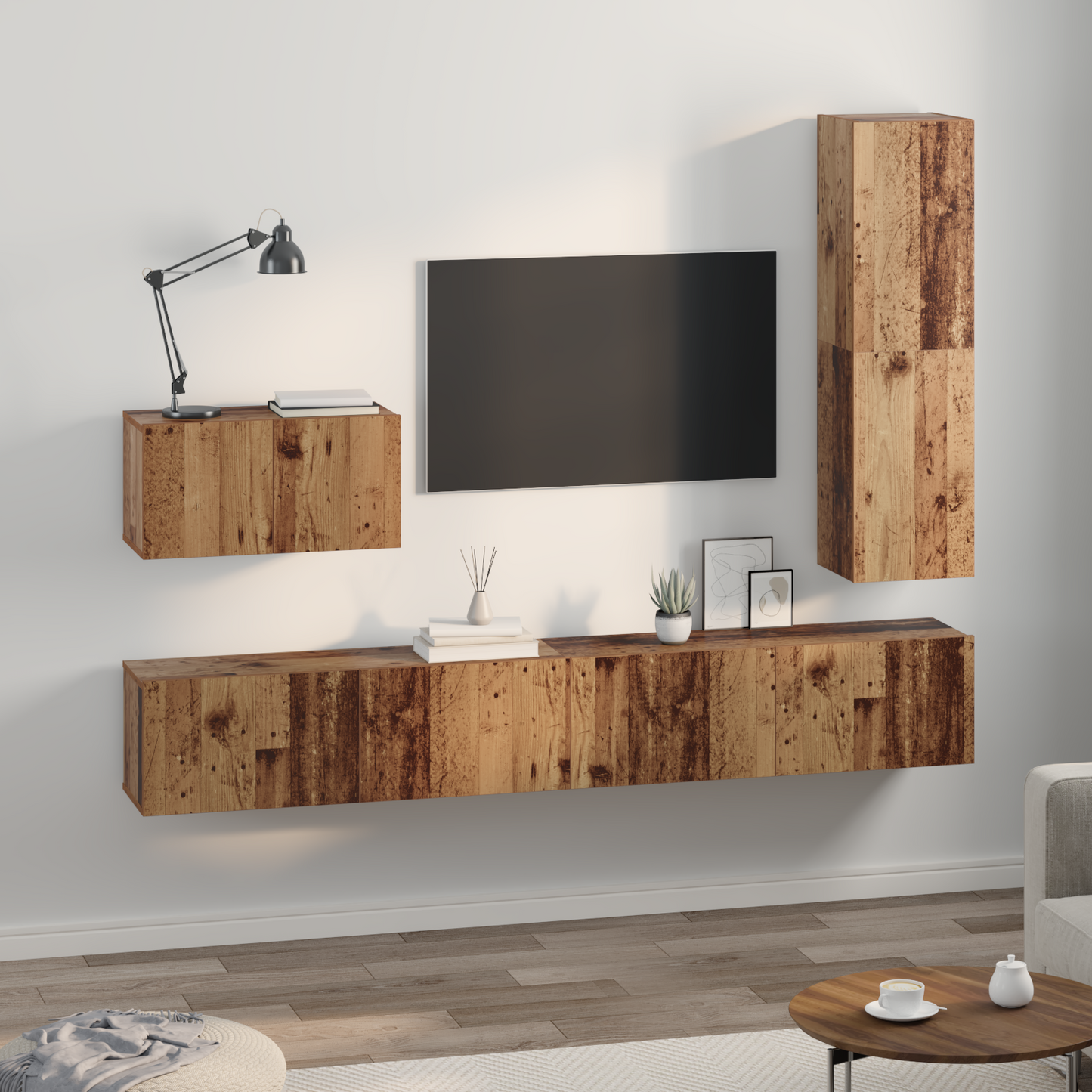 TV Cabinet Set with Drawer 4 pcs Old Wood Engineered Wood