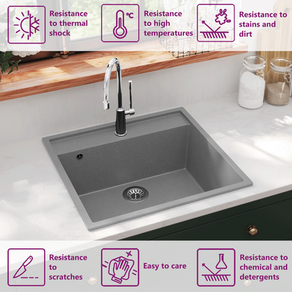 Kitchen Sink with Overflow Hole Grey Granite