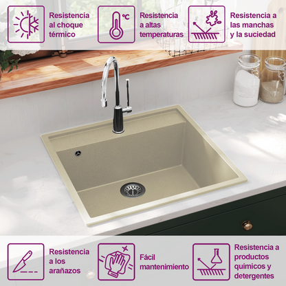 Kitchen Sink with Overflow Hole Beige Granite
