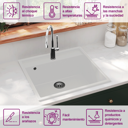 Kitchen Sink with Overflow Hole White Granite