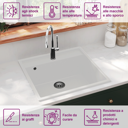 Kitchen Sink with Overflow Hole White Granite