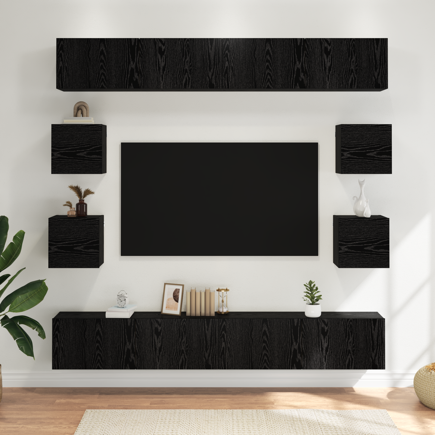 TV Cabinet Set 8 pcs 100 x 30 x 30 cm Black Oak Engineered Wood