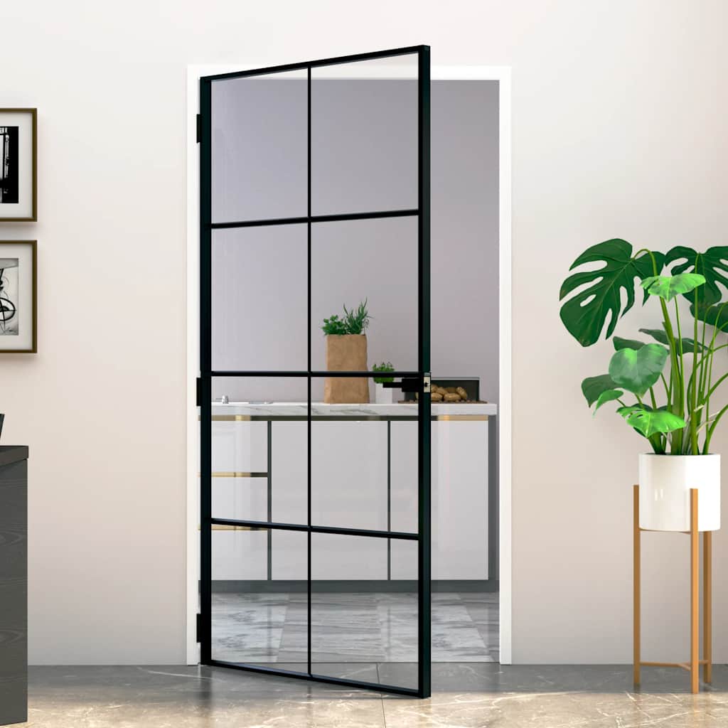 Interior Door Black 102x201,5 cm Tempered Glass&Aluminium Slim