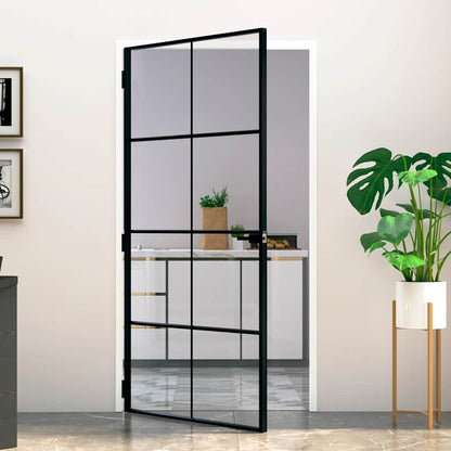 Interior Door Black 102x201,5 cm Tempered Glass&Aluminium Slim