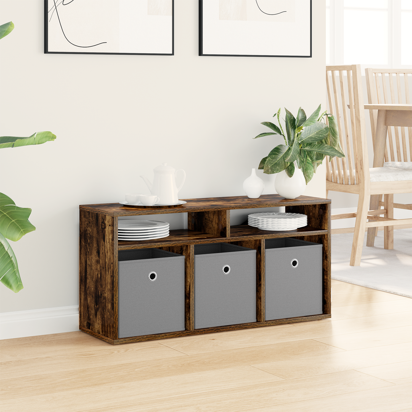 Lowboard with Drawer Smoked Oak 87 x 27.5 x 43 cm