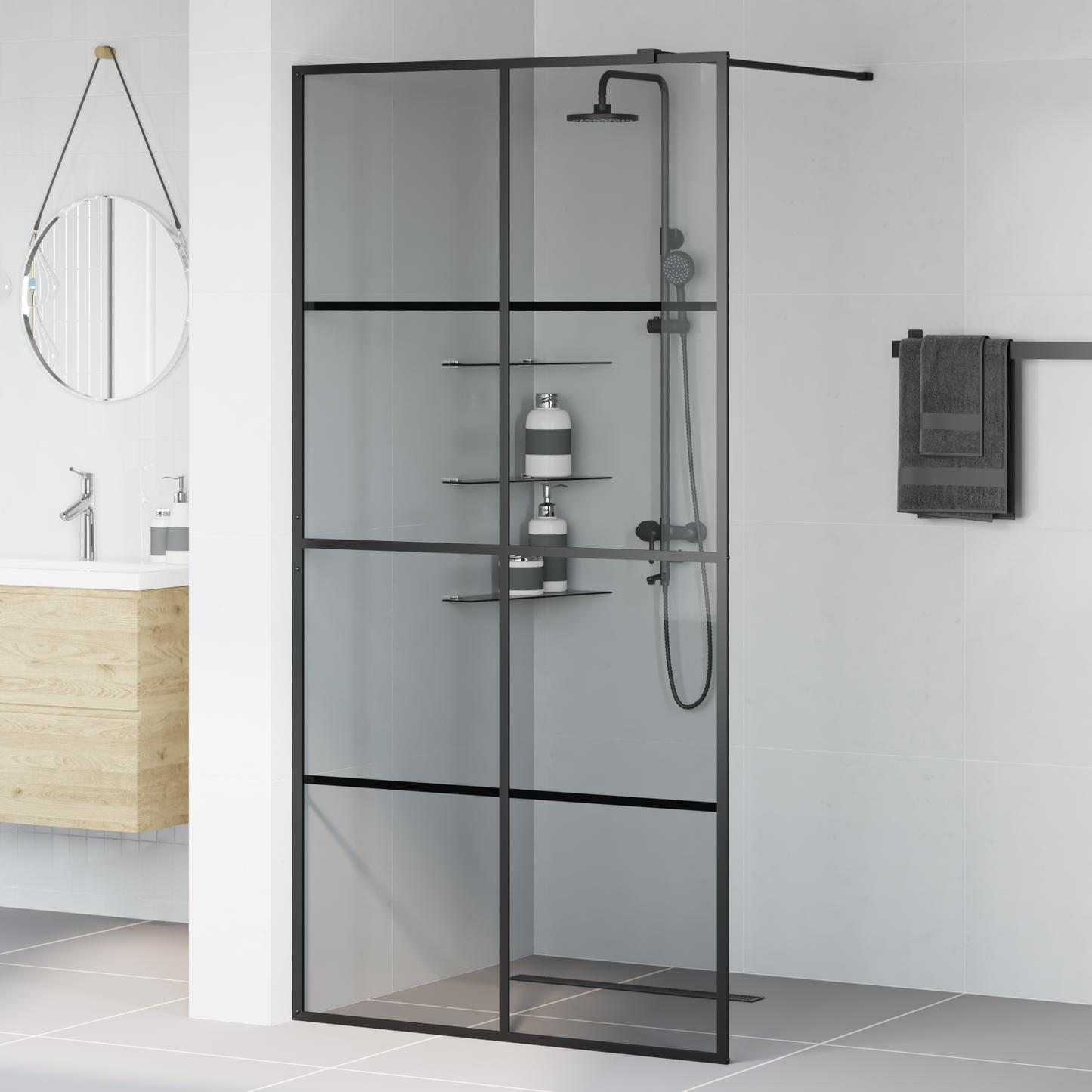 Walk-in Shower Wall Black 100 x 195 cm Tempered Glass