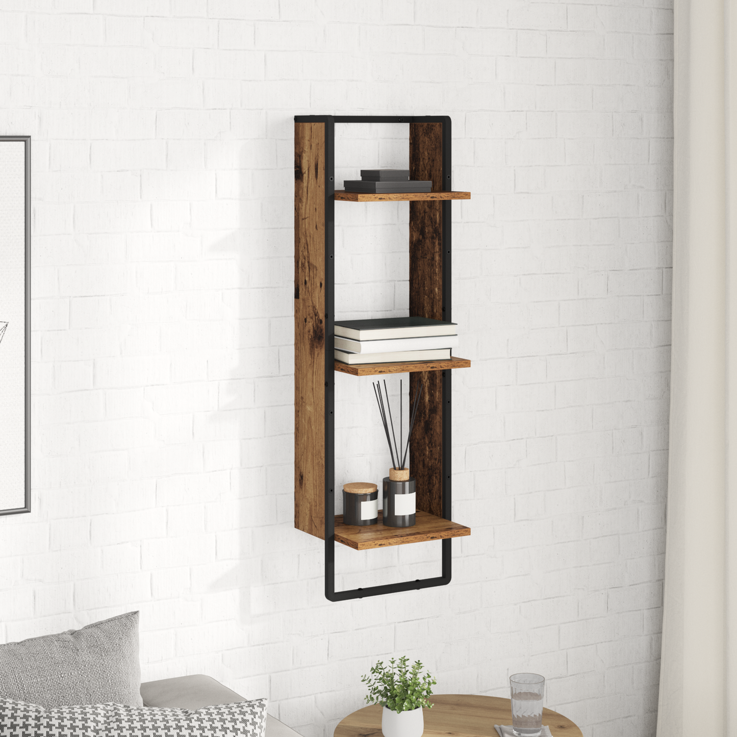 Wall Shelf with Shelf Old Wood 30 x 25 x 100 cm Engineered Wood