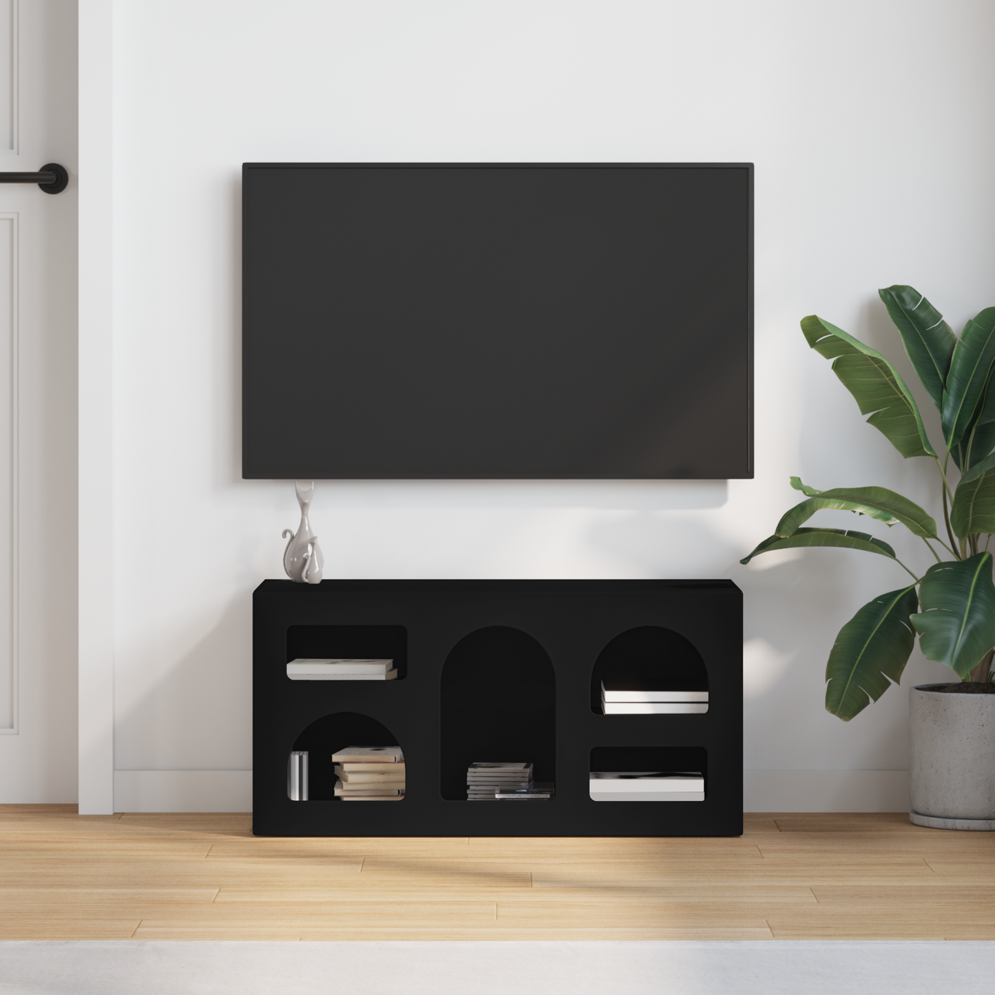 TV Cabinet ELST 80 x 35 x 40 cm Black Engineered Wood