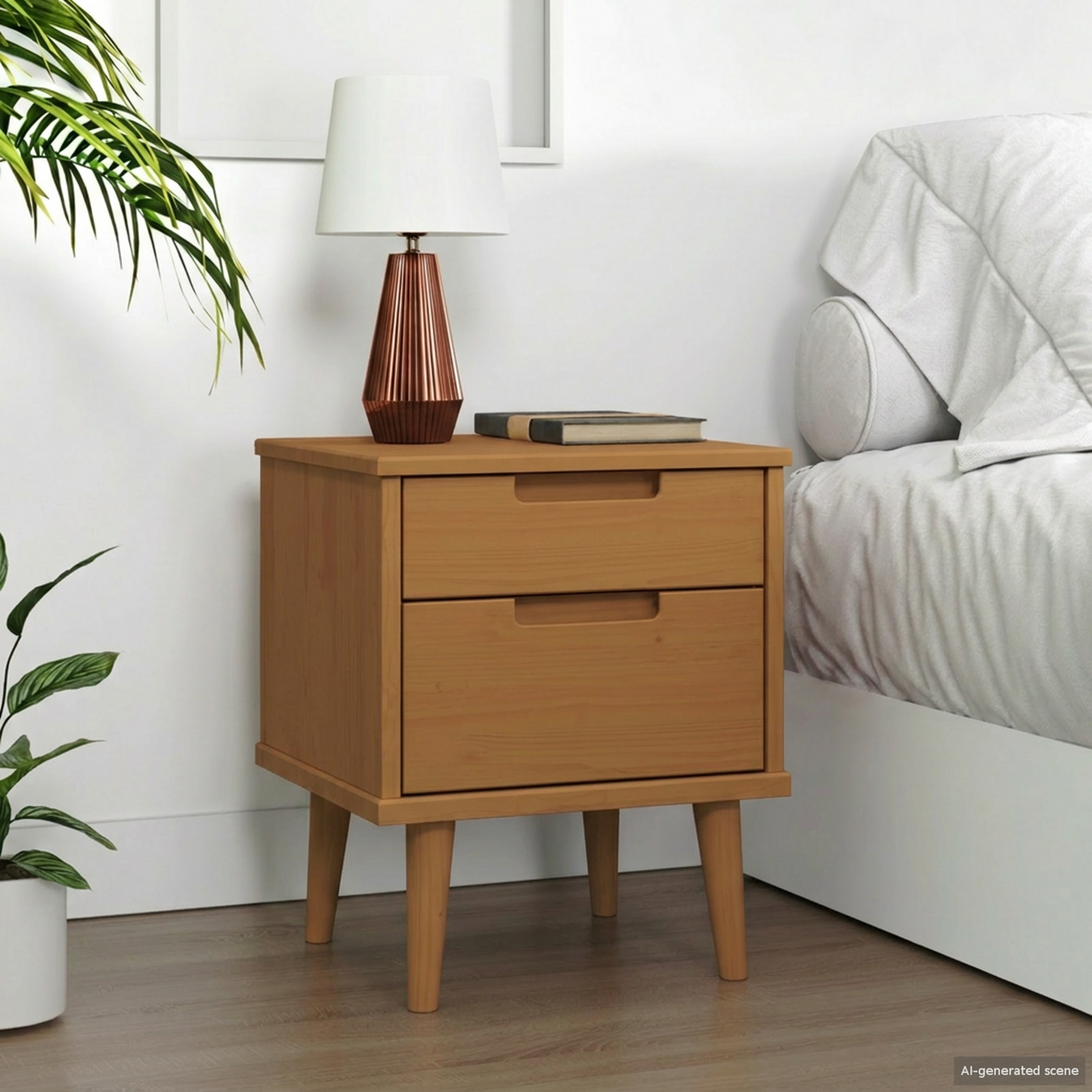 Bedside Cabinet MOLDE Caramel 40 x 35 x 48 cm Solid Pine Wood