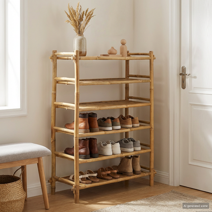 Shoe Rack with Shelf Natural 6-tier Bamboo