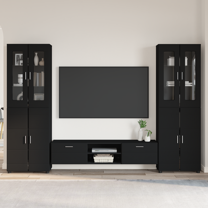 TV Cabinet Set with Drawer FLORIN 3 pcs Black Engineered Wood