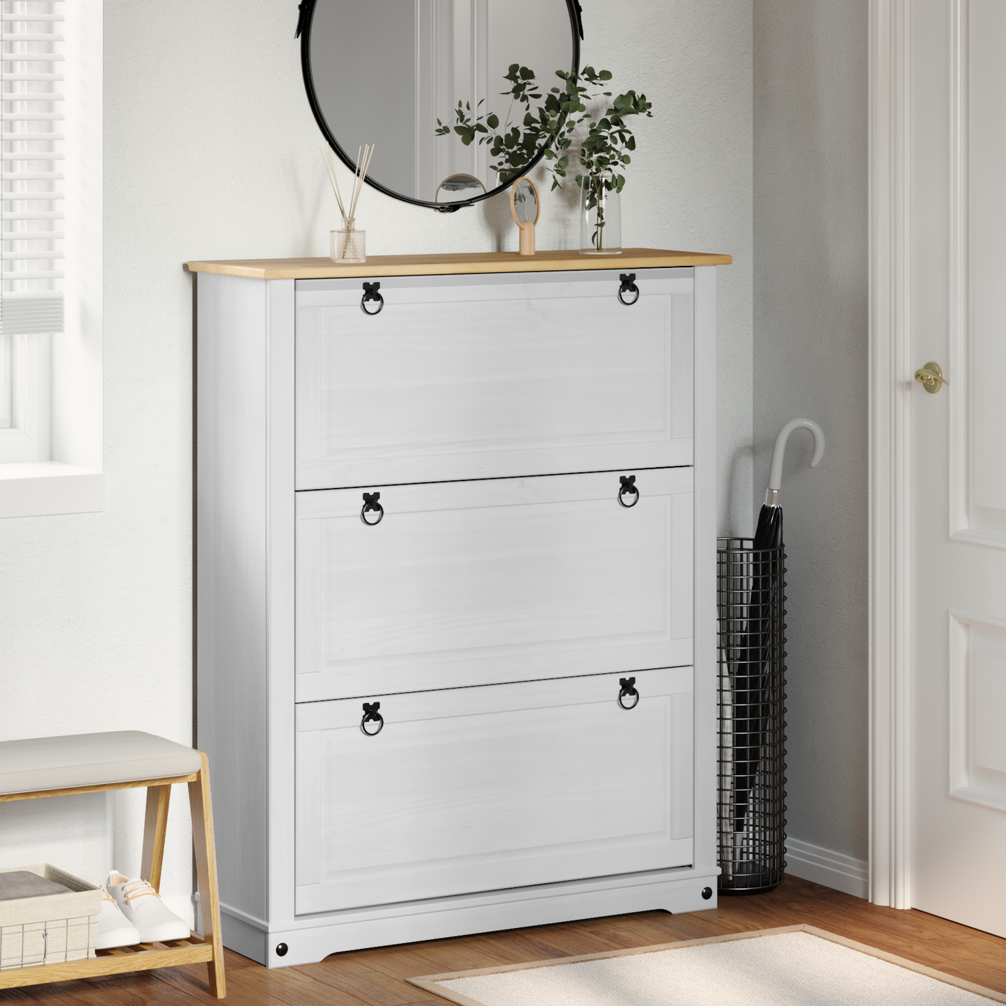 Shoe Cabinet Corona White 99 x 32 x 122 cm Solid Pine Wood