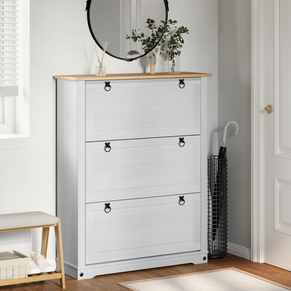 Shoe Cabinet Corona White 99 x 32 x 122 cm Solid Pine Wood