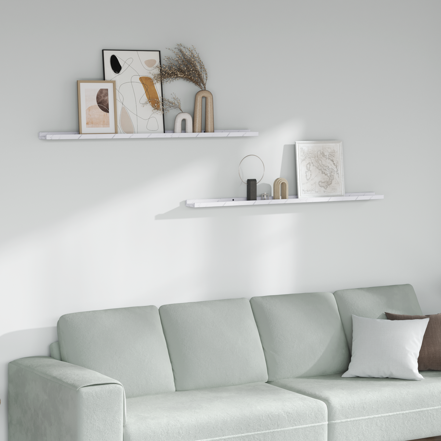 Wall Shelf 2 pcs White Marble 115 x 9 x 3 cm Engineered Wood