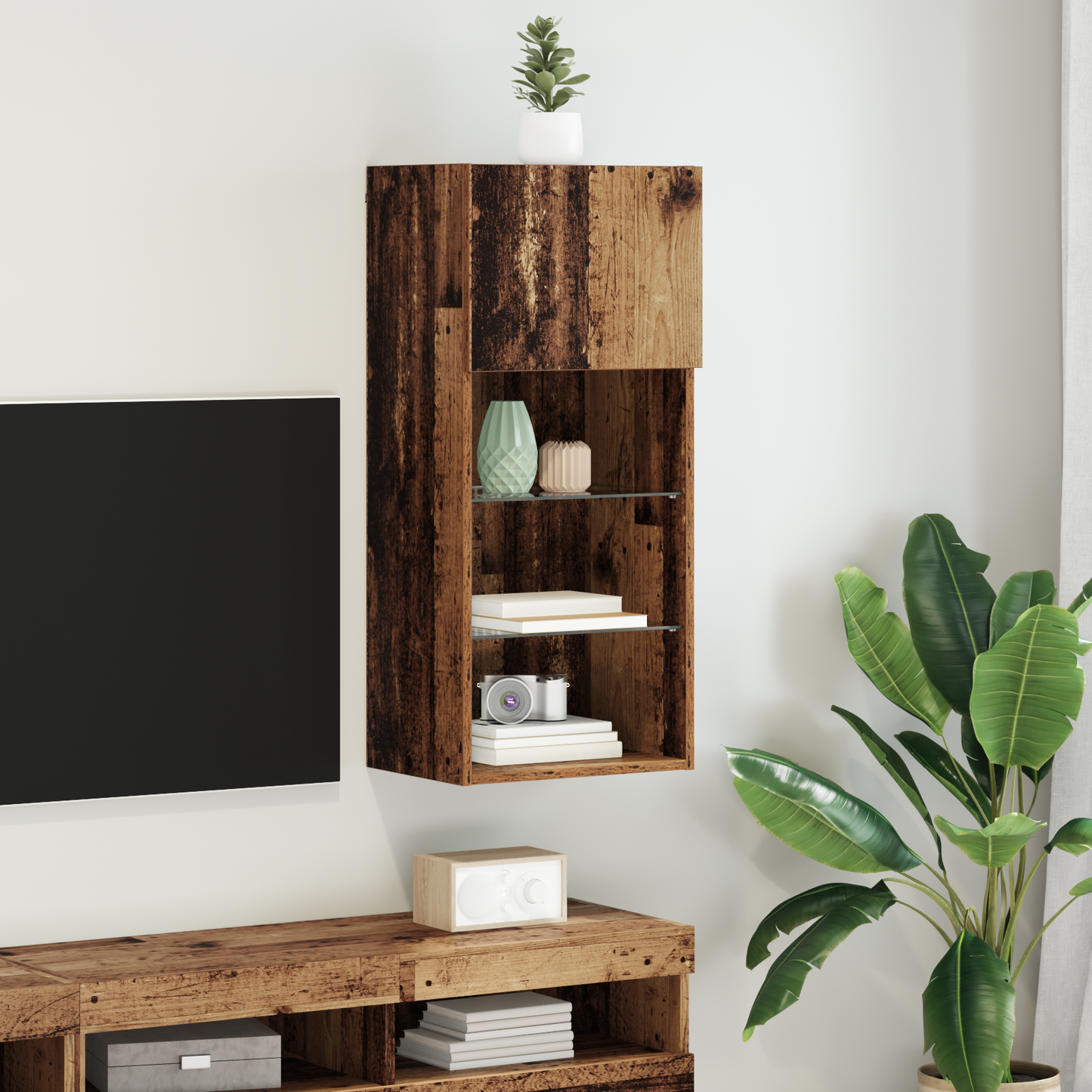 Wall-mounted TV Cabinet with LED Old Wood 40.5 x 30 x 90 cm