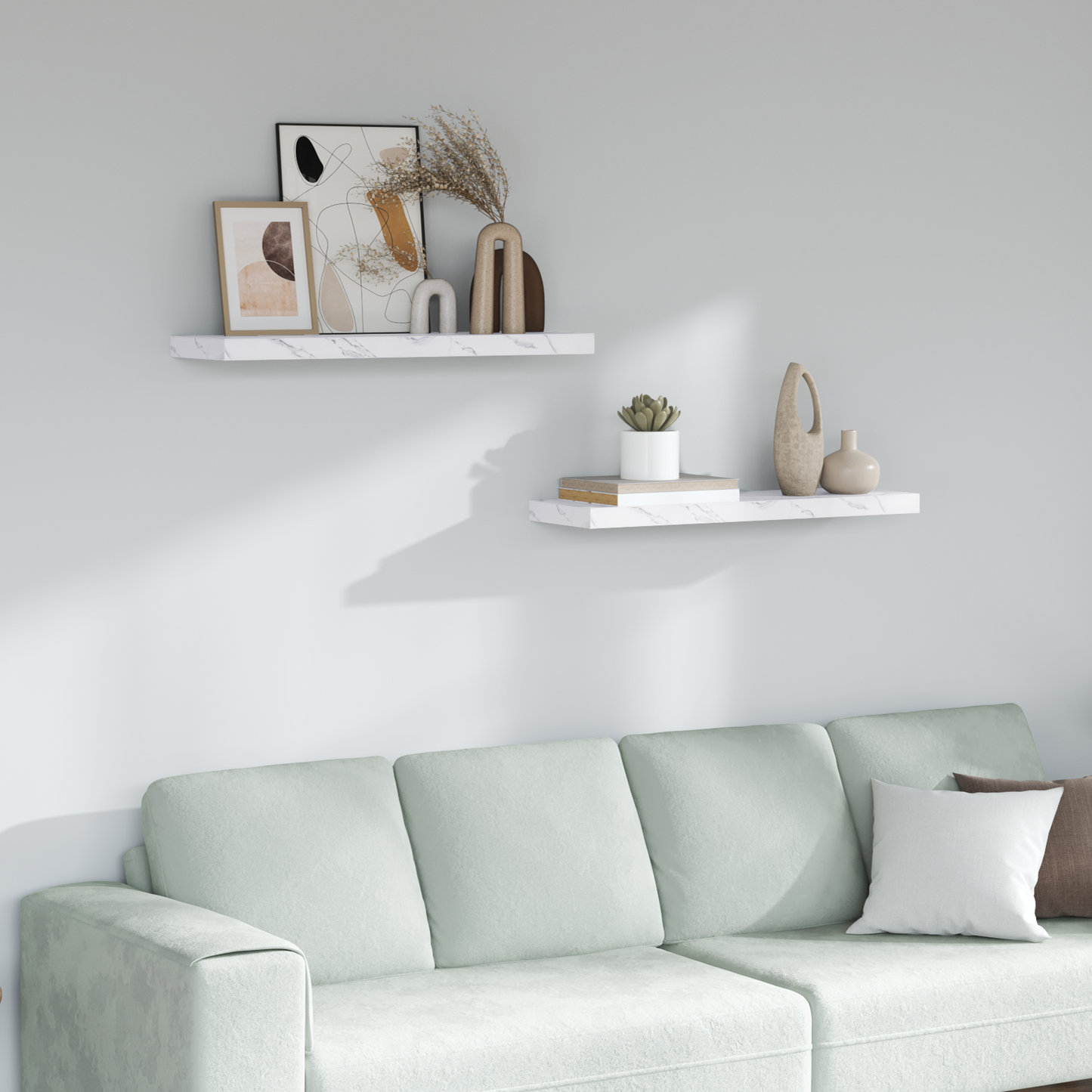 Wall Shelf 2 pcs White Marble 90 x 23.5 x 4 cm Engineered Wood
