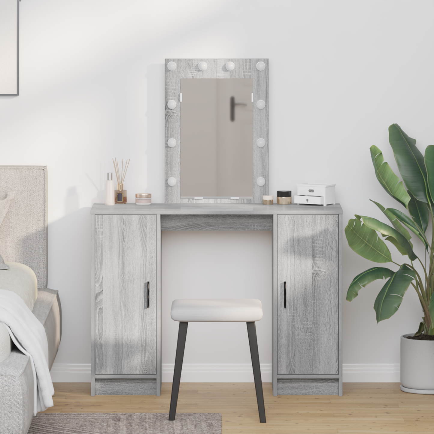 Dressing Table with Door Grey 102 x 33 x 135 cm Engineered Wood
