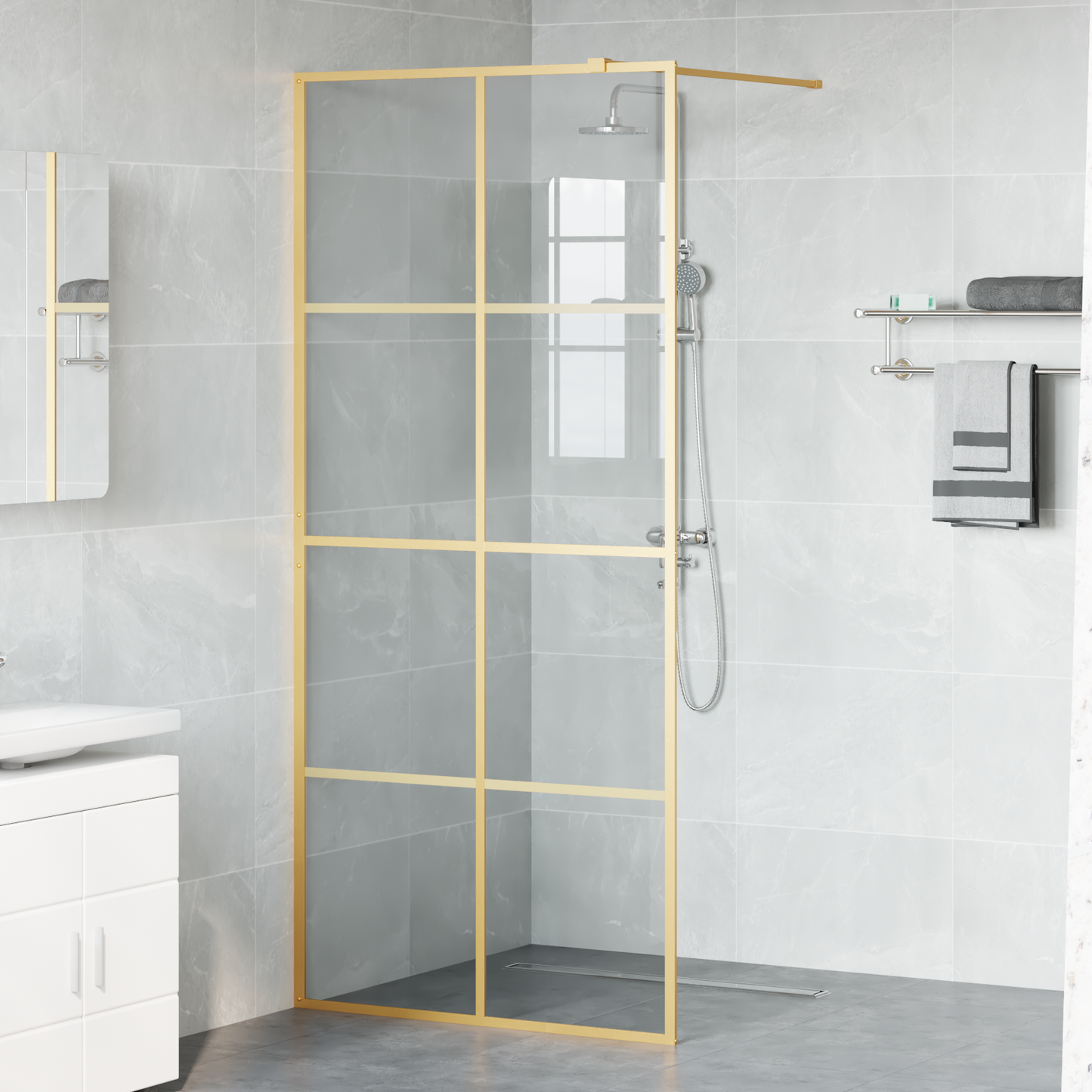Walk-in Shower Wall Gold 90 x 195 cm Tempered Glass