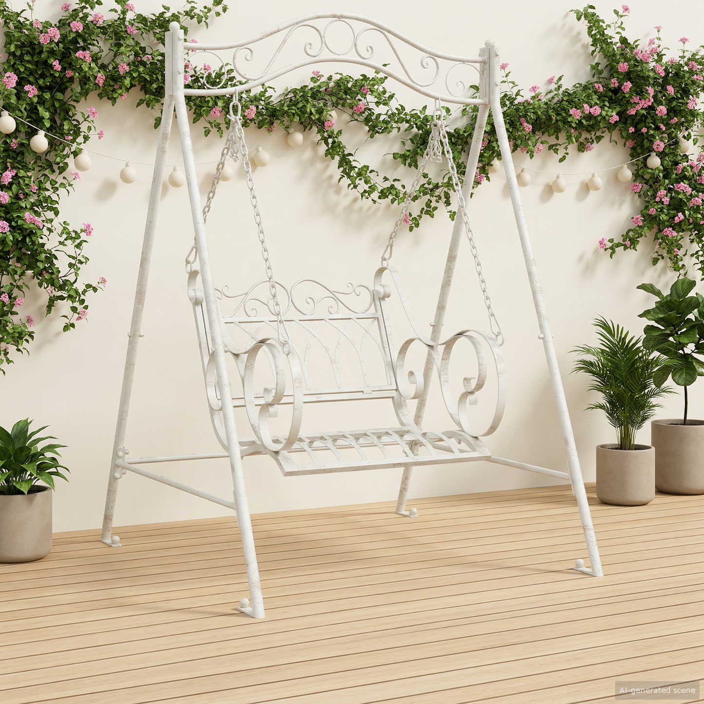 Swing Bench Steel 113 x 121.5 x 168 cm Antique White