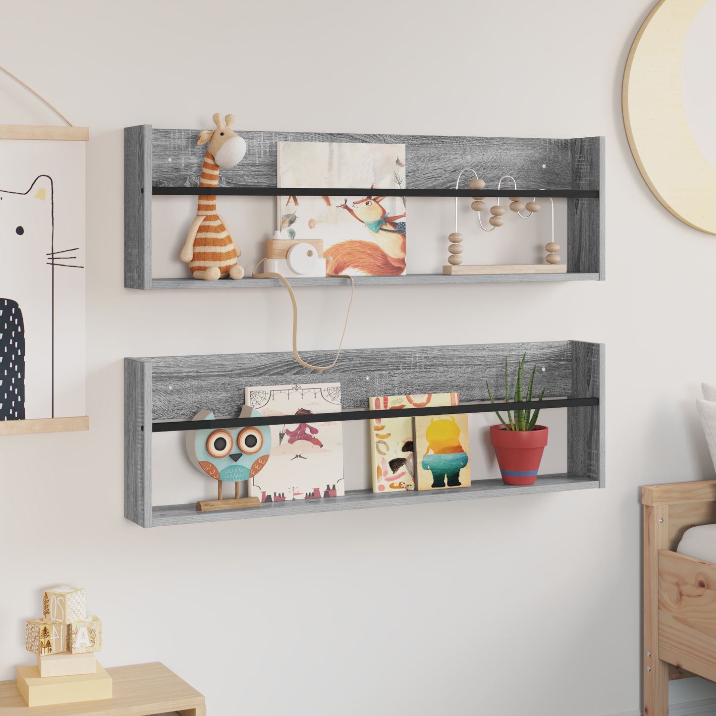Magazine Rack with Shelf 2 pcs Grey Sonoma 100 x 12 x 30 cm
