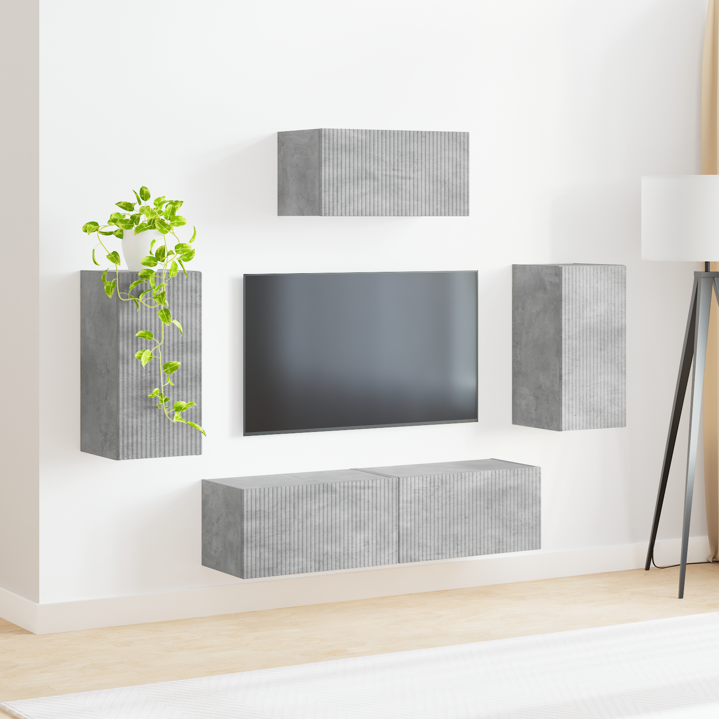 TV Cabinet Set Wall-mounted 5 pcs Concrete Grey Engineered Wood