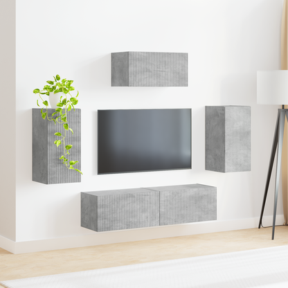 TV Cabinet Set Wall-mounted 5 pcs Concrete Grey Engineered Wood