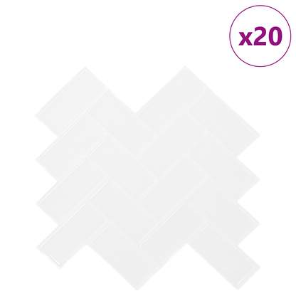 Herringbone Tile 20 pcs White 30 x 30 cm Polyurethane and PET