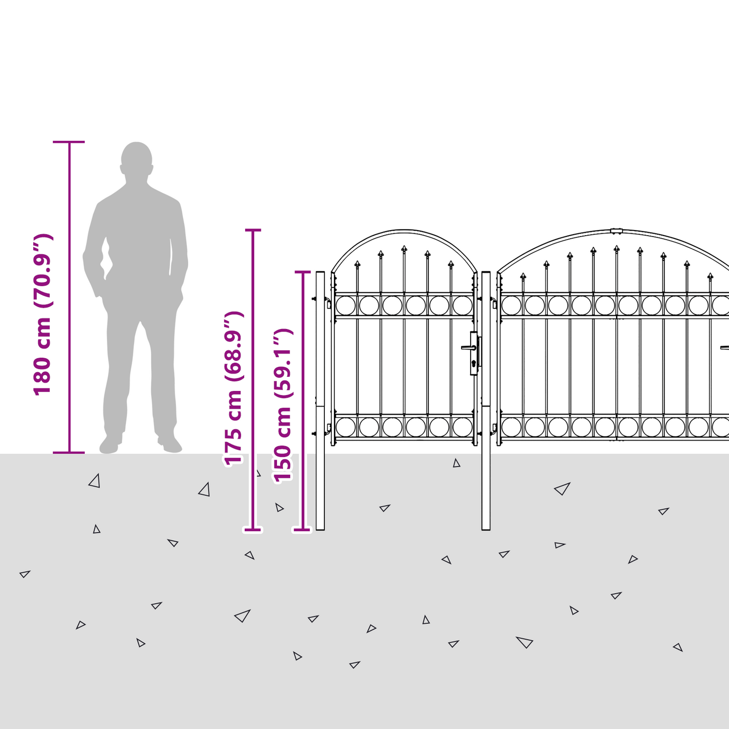 Garden Fence Gate with Arched Top Assen Grey 4 x 1.25 m Steel