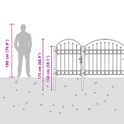 Garden Fence Gate with Arched Top Assen Grey 4 x 1.25 m Steel