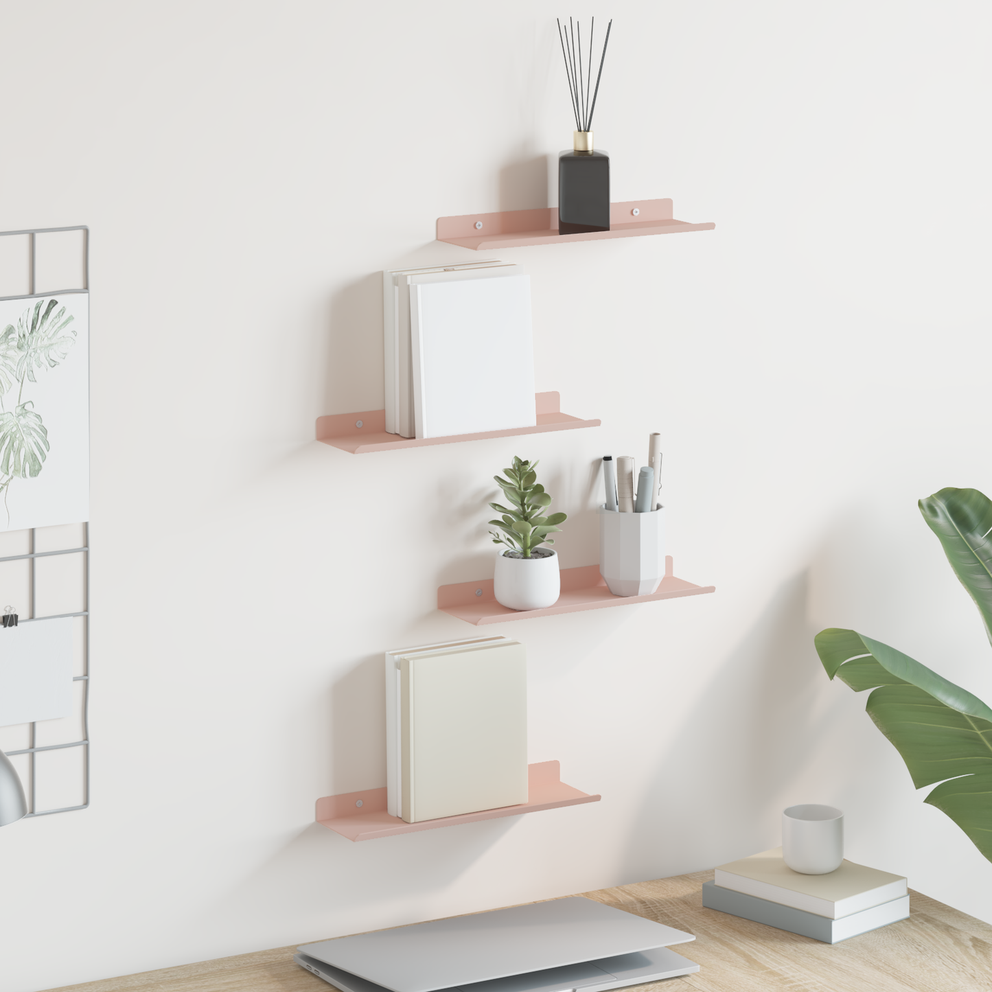 Floating Shelf Wall-mounted 4 pcs Pink 30 x 9 x 2.5 cm Steel