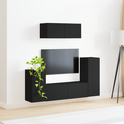 TV Cabinet Set 4 pcs Black Engineered Wood