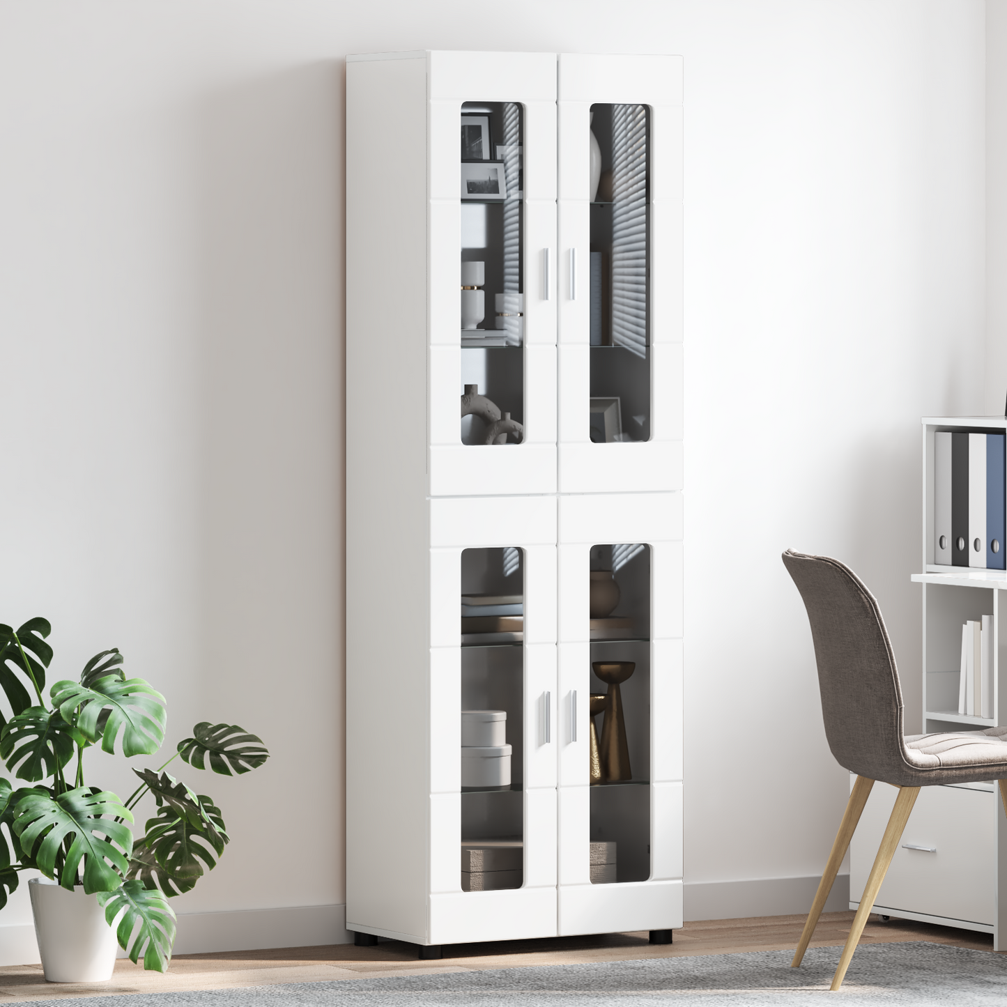 Highboard with Shelf FLORIN High Gloss White 60 x 35 x 182 cm