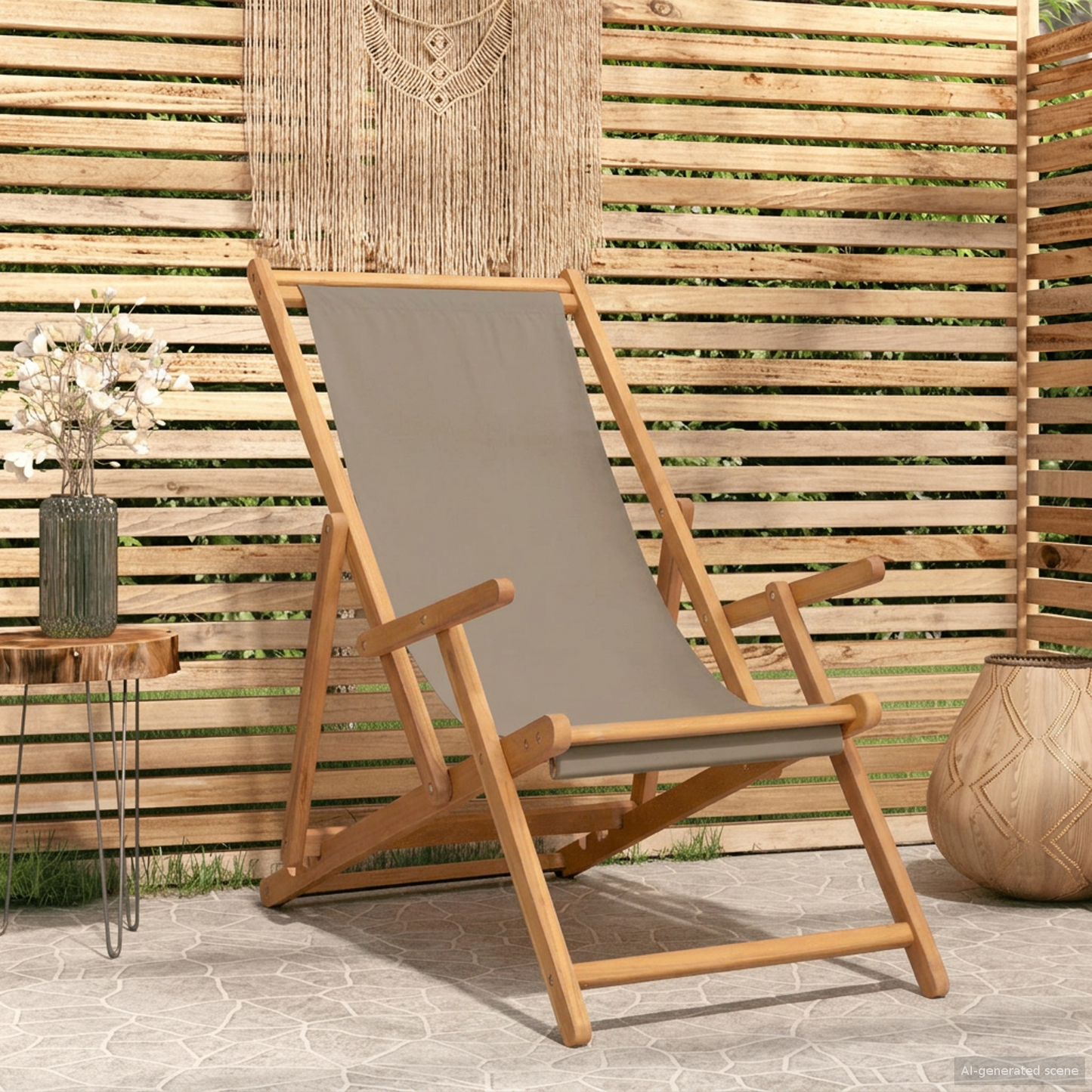 Beach Chair Taupe Solid Teak Wood