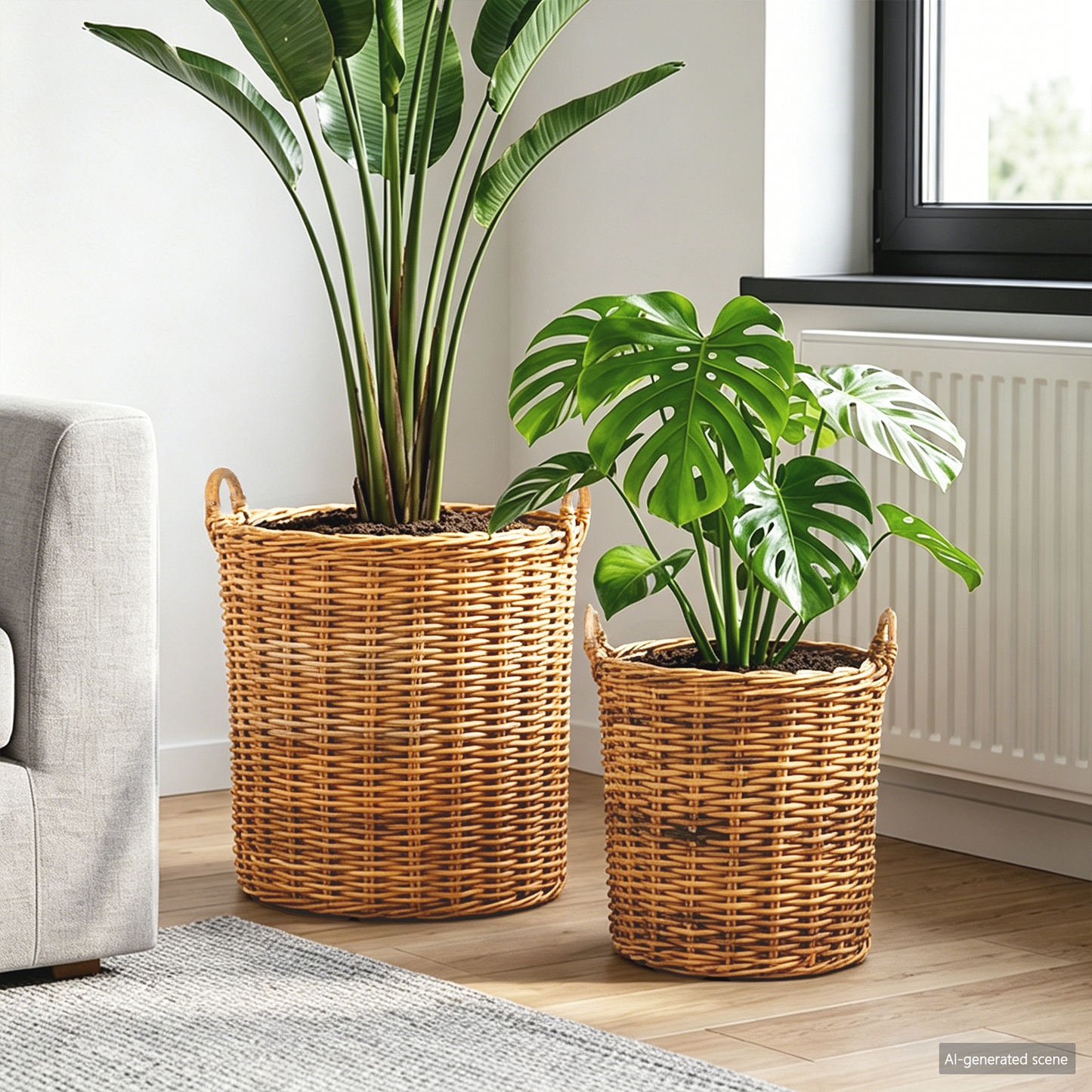 Planter Basket with Storage 2 pcs Natural Brown Kubu Rattan
