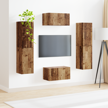 TV Cabinet Set 6 pcs Old Wood Engineered Wood