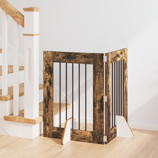 Foldable Dog Gate with Stands 2 pcs Smoked Oak 120.5 cm