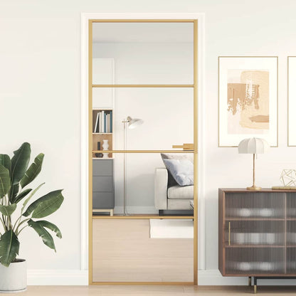 Interior Door Slim Golden 83x201,5 cm Tempered Glass and Aluminium