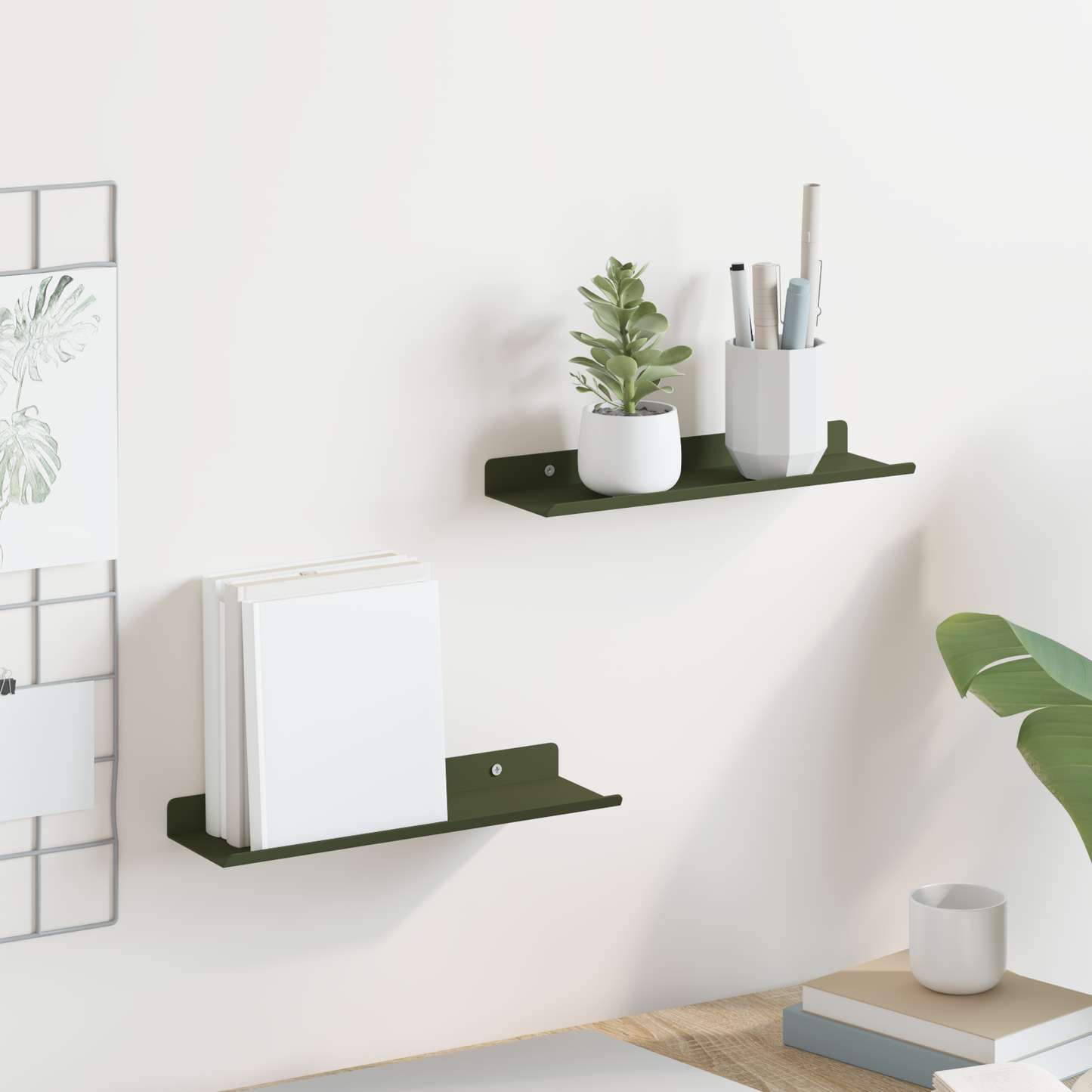 Floating Shelf 2 pcs Olive Green 30 x 9 x 2.5 cm Steel