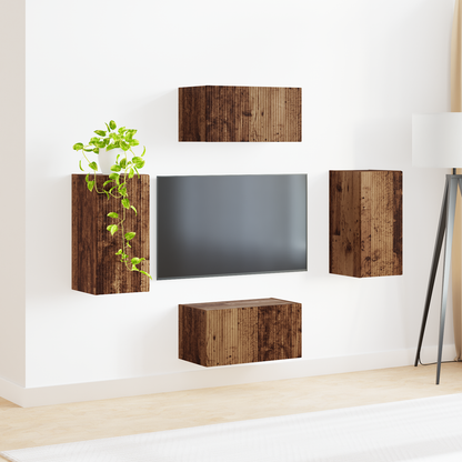 TV Cabinet Set 4 pcs Old Wood Engineered Wood