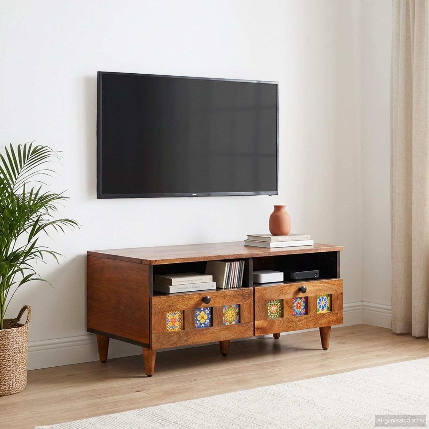 TV Cabinet with Drawer Walnut 70 x 33 x 46 cm Solid Mango Wood