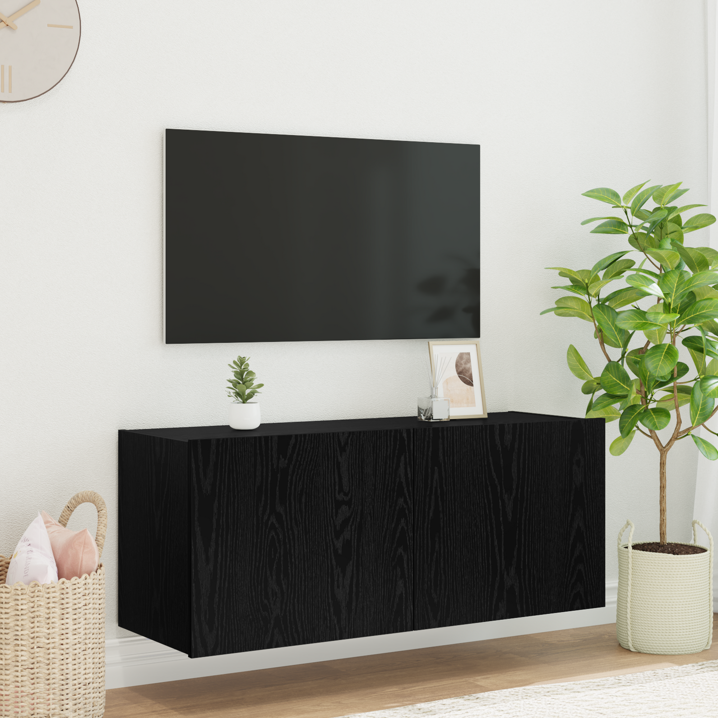 TV Wall Cabinet Black Oak 100 x 35 x 41 cm Engineered Wood