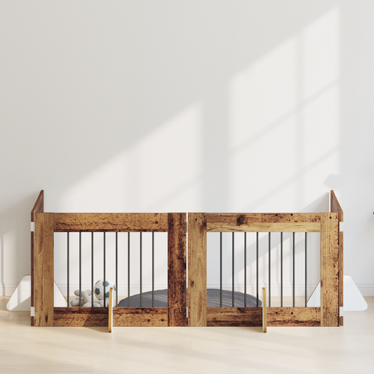 Foldable Dog Gate with Stands 4 pcs Old Wood 321 cm