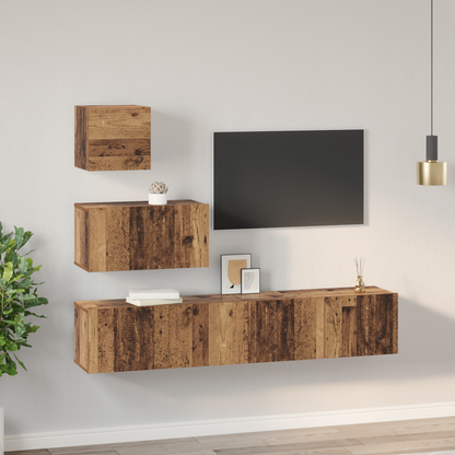TV Cabinet Set Wall-mounted 4 pcs Old Wood Engineered Wood