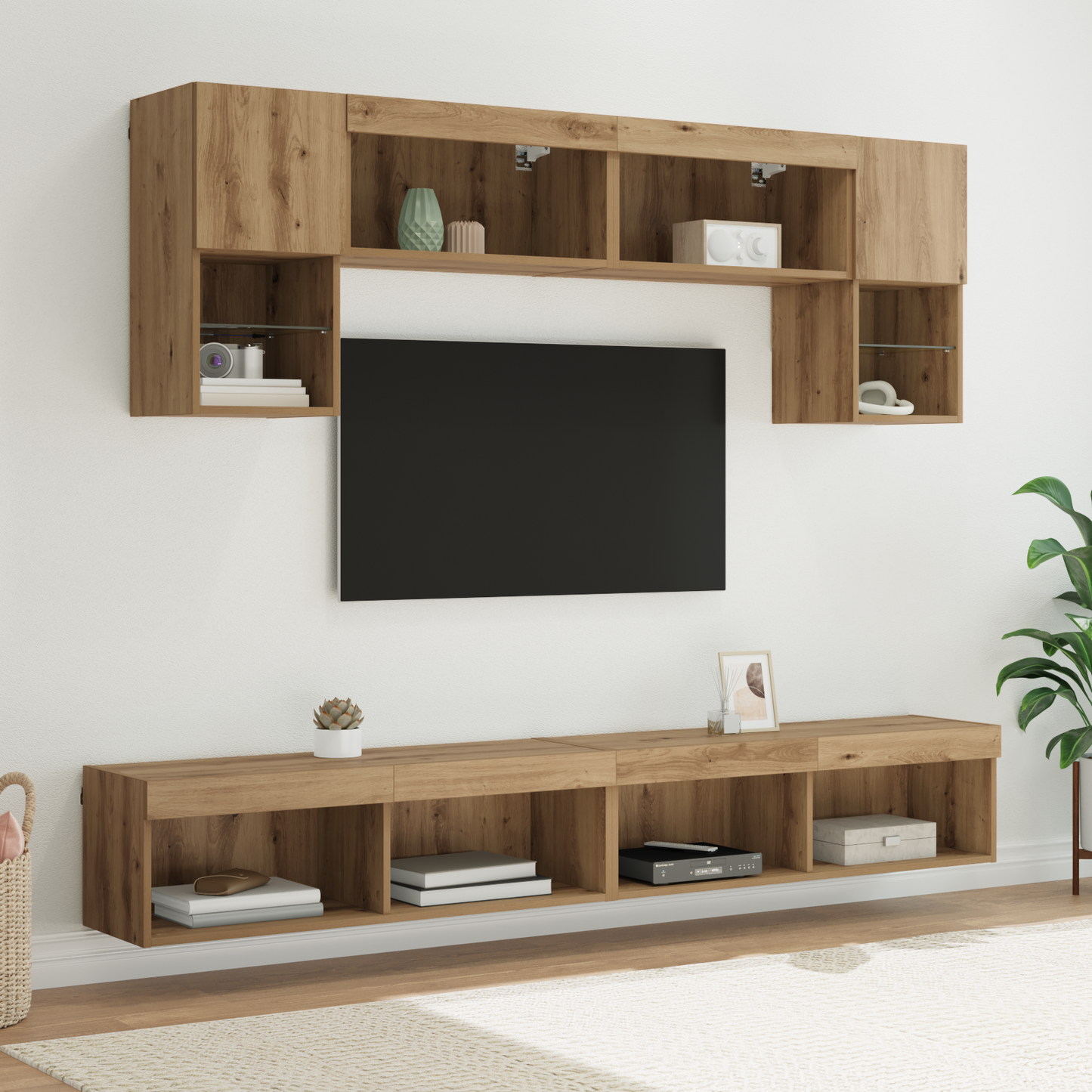 TV Wall Units with LED 6 pcs Artisan Oak Engineered Wood