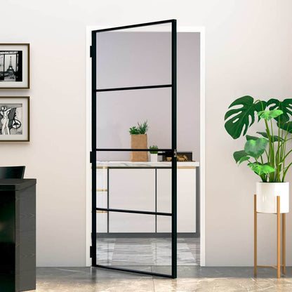 Interior Door Black 93x201,5 cm Tempered Glass&Aluminium Slim