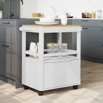 Kitchen Trolley FLORO White 72.5 x 45 x 80 cm Solid Pine Wood